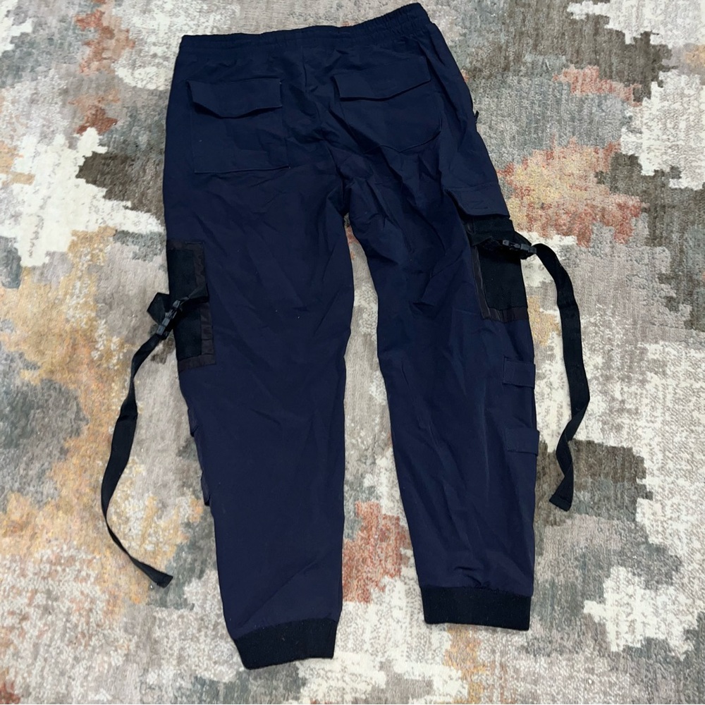 Bershka navy Blue cargo Strap Bucke Detail pants Size M Tapered Unisex
